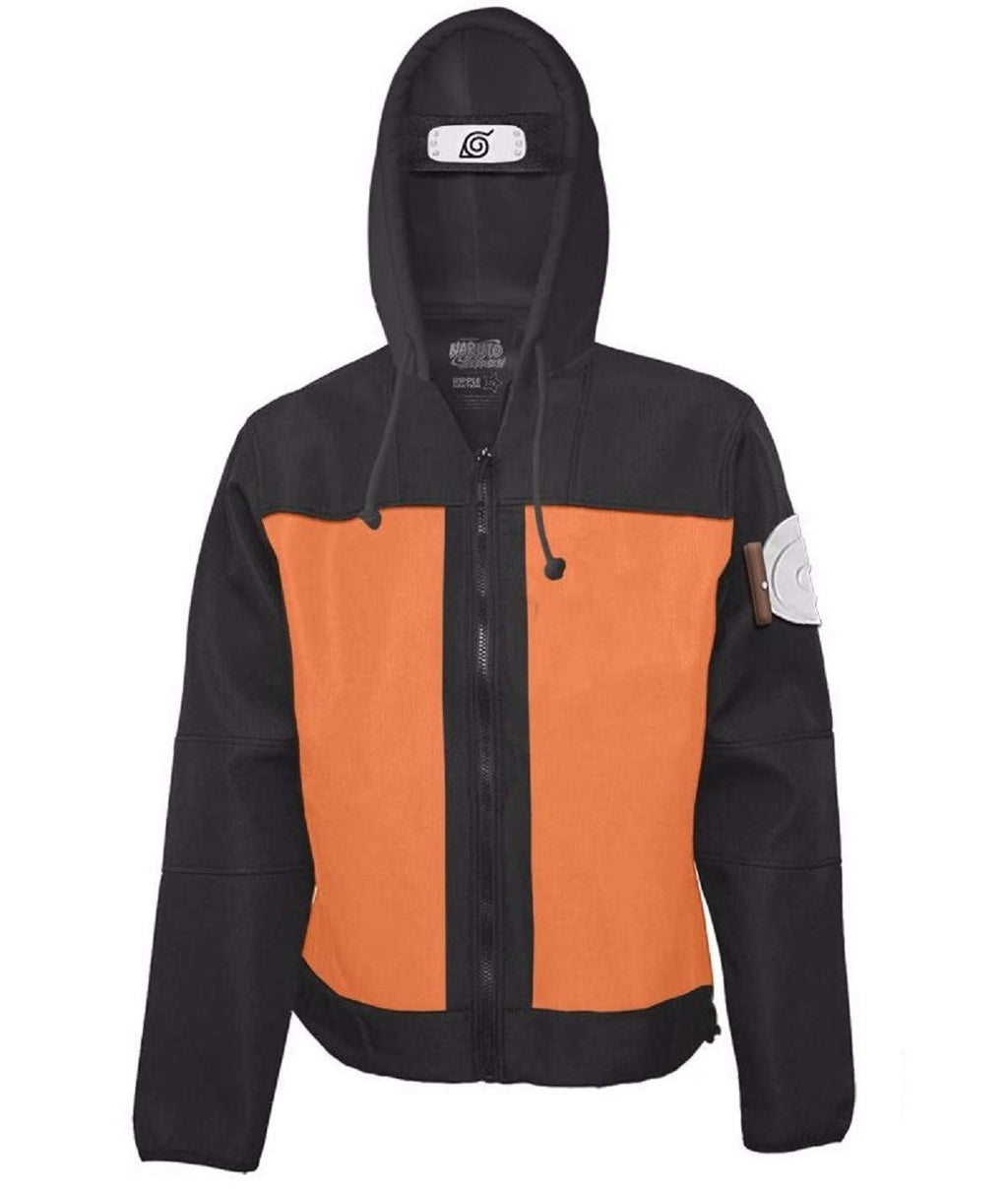 Ripple Junction Naruto Shippuden Mens Hooded Sweatshirt Naruto Cosplay Costume Forehead Protector Anime Black XL